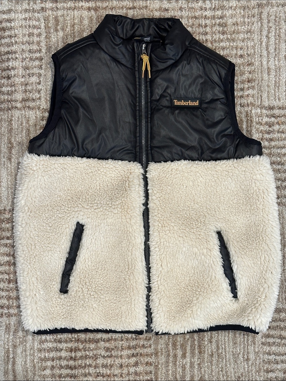 Timberland Kids Black and Cream Sherpa Puffer Vest